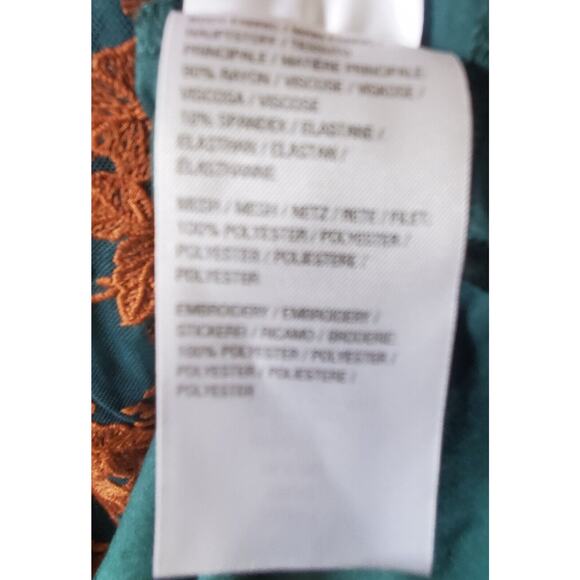 Logo Lavish by Lori Goldstein L Teal Green Tunic Brown Floral Embroidery Lace - Picture 10 of 12